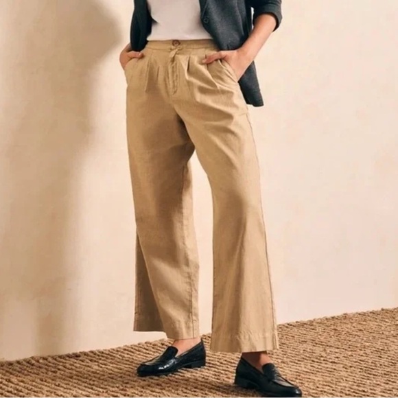 Faherty Organic Cotton Linen Canvas Trouser Chino Pants Wide Leg Safari Size 6 - Picture 9 of 9